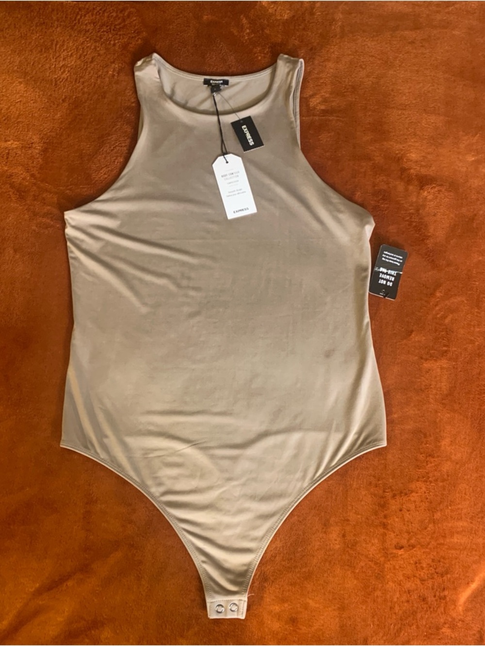 Express Taupe High Neck Sleeveless Bodysuit